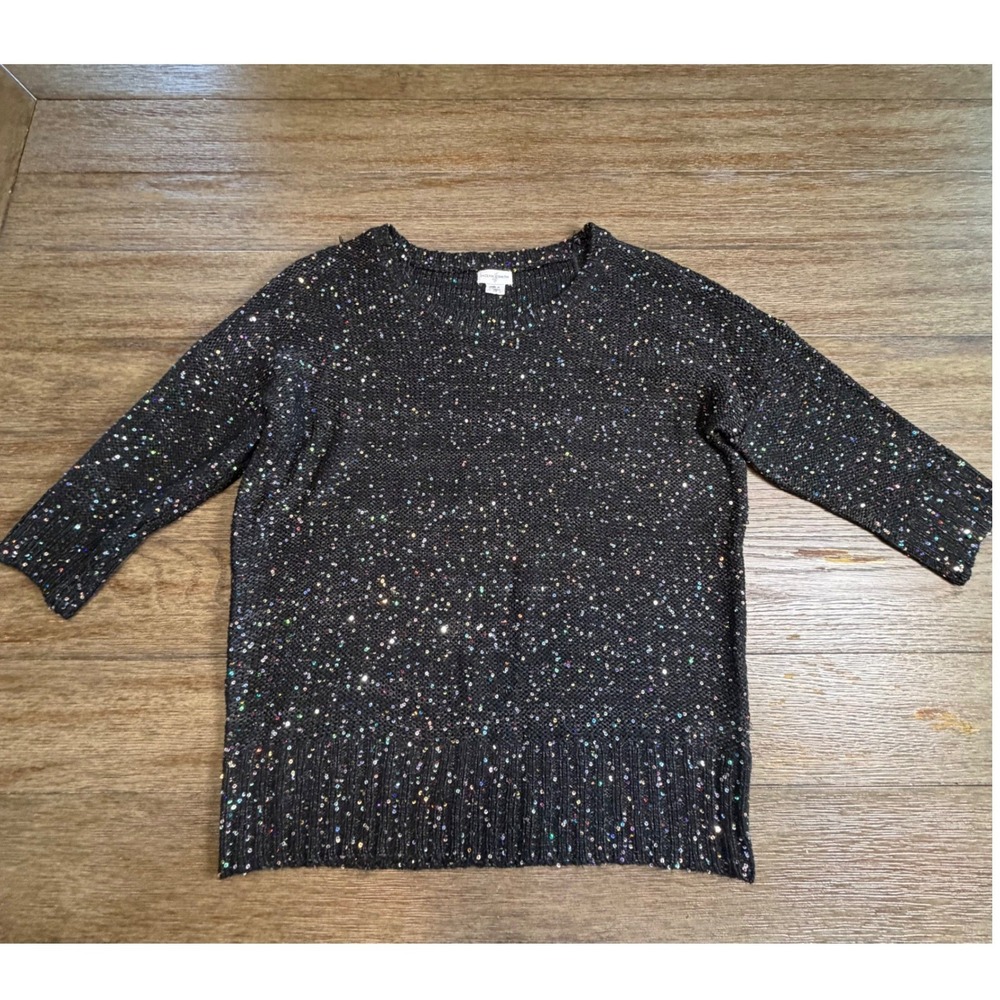 Jaclyn Smith Womens‎ Black Iridescent Sequin Knit Pullover Sweater Size L
